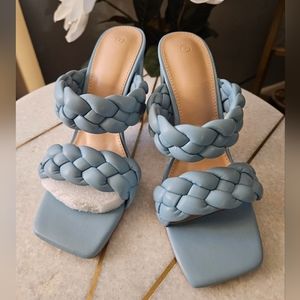 Women's Braided Heeled Sandals Square Open Toe Backless Block Heel Strappy